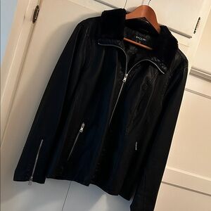 Black Baccini Pleather Jacket with Faux Fur collar -2x